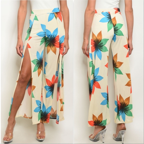 CREAM FLORAL PANTS - Picture 2 of 2